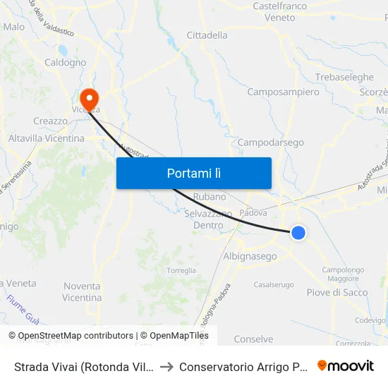 Strada Vivai (Rotonda Villatora) to Conservatorio Arrigo Pedrollo map