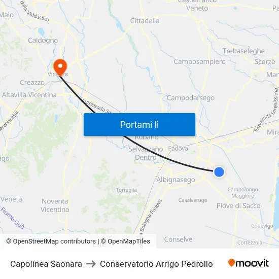Capolinea Saonara to Conservatorio Arrigo Pedrollo map