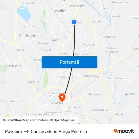 Povolaro to Conservatorio Arrigo Pedrollo map