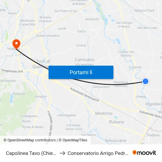 Capolinea Tavo (Chiesa) to Conservatorio Arrigo Pedrollo map