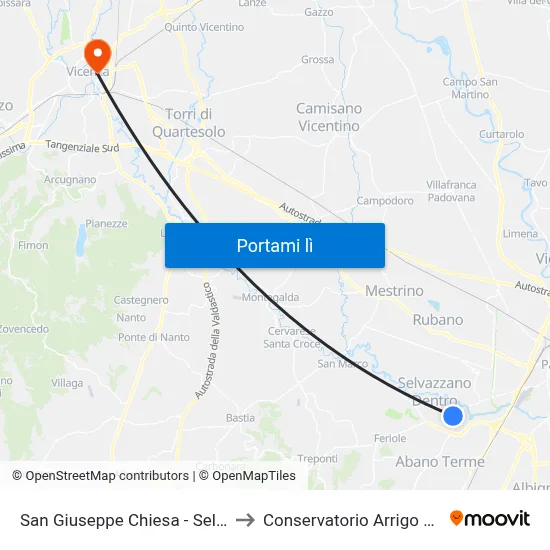 San Giuseppe Chiesa - Selvazzano to Conservatorio Arrigo Pedrollo map