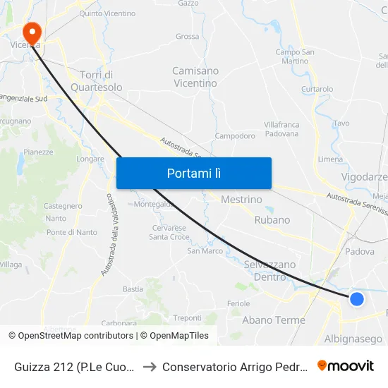 Guizza 212 (P.Le Cuoco) to Conservatorio Arrigo Pedrollo map