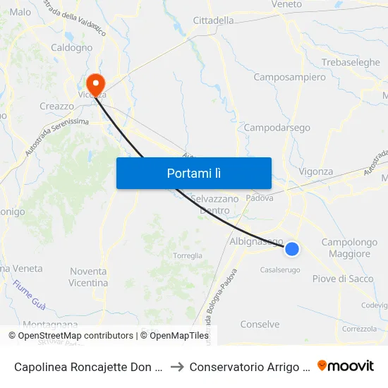 Capolinea Roncajette Don Rossi Psn to Conservatorio Arrigo Pedrollo map