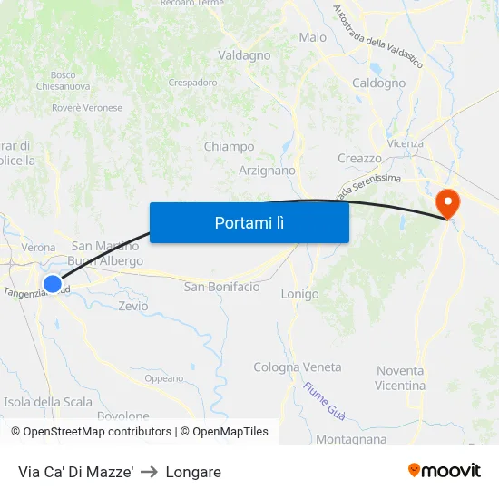 Via Ca' Di Mazze' to Longare map