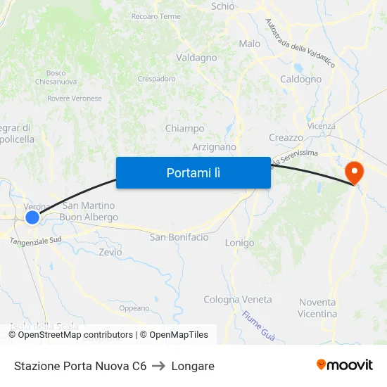 Stazione Porta Nuova C6 to Longare map