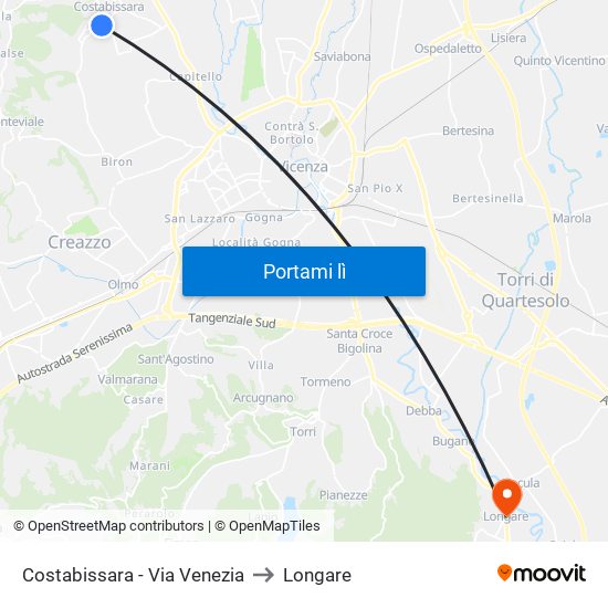 Costabissara - Via Venezia to Longare map