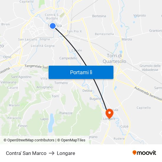 Contra' San Marco to Longare map