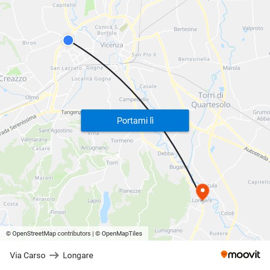 Via Carso to Longare map
