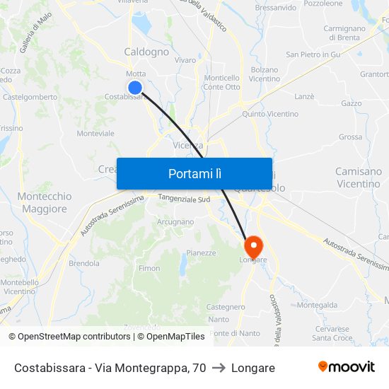 Costabissara - Via Montegrappa, 70 to Longare map