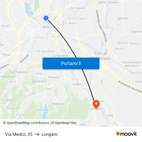 Via Medici, 35 to Longare map