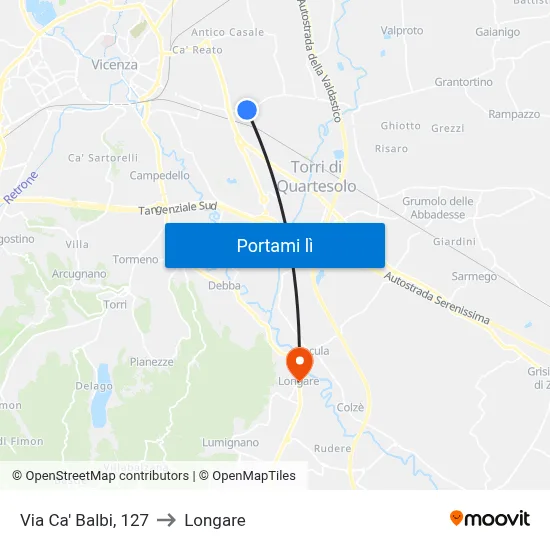 Via Ca' Balbi, 127 to Longare map