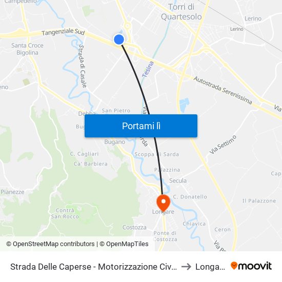 Strada Delle Caperse - Motorizzazione Civile to Longare map