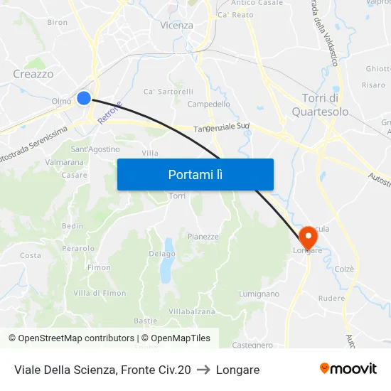 Viale Della Scienza, Fronte Civ.20 to Longare map