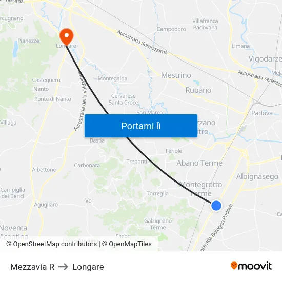 Mezzavia R to Longare map
