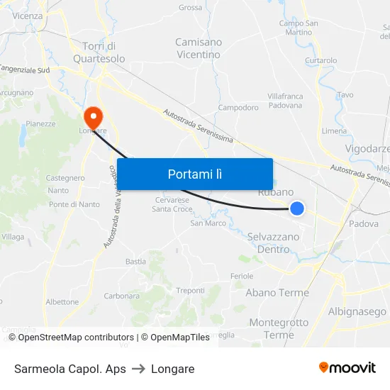 Sarmeola Capol. Aps to Longare map