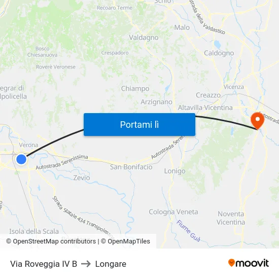 Via Roveggia IV B to Longare map