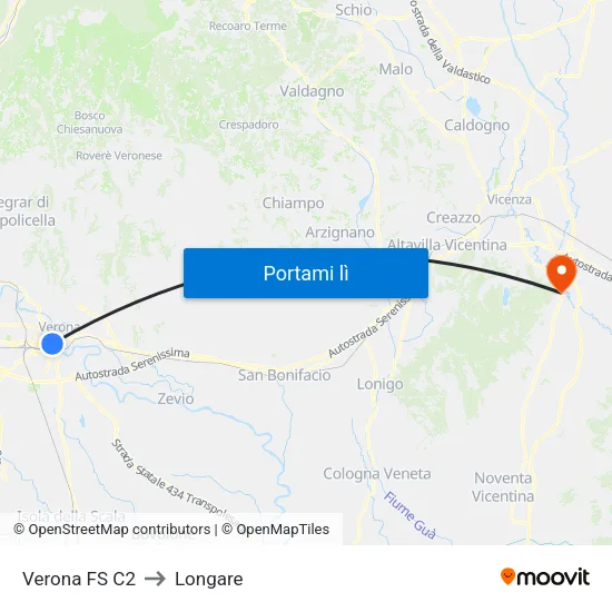 Verona FS C2 to Longare map