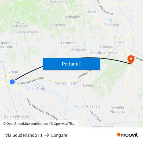 Via Scuderlando III to Longare map