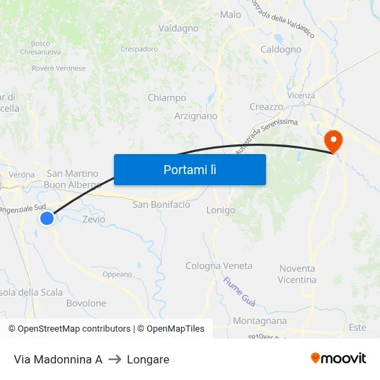 Via Madonnina A to Longare map