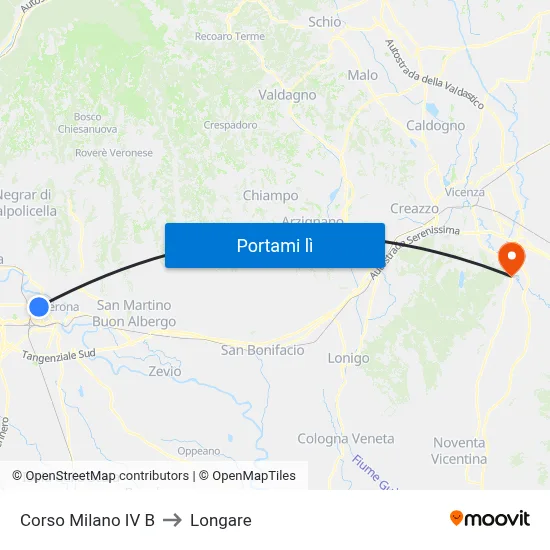Corso Milano IV B to Longare map