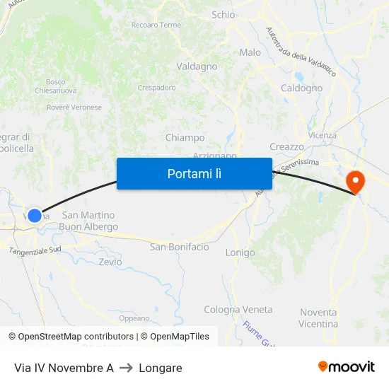 Via IV Novembre A to Longare map
