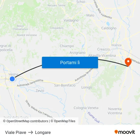 Viale Piave to Longare map