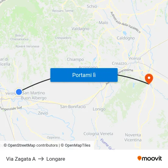 Via Zagata A to Longare map