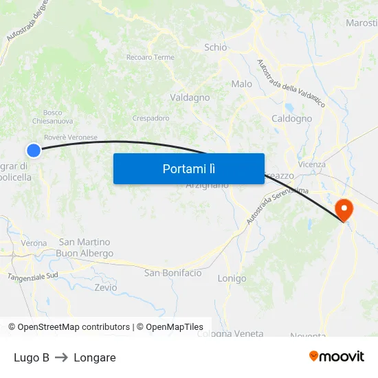 Lugo B to Longare map