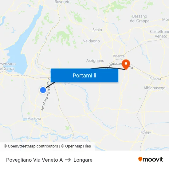 Povegliano Via Veneto A to Longare map