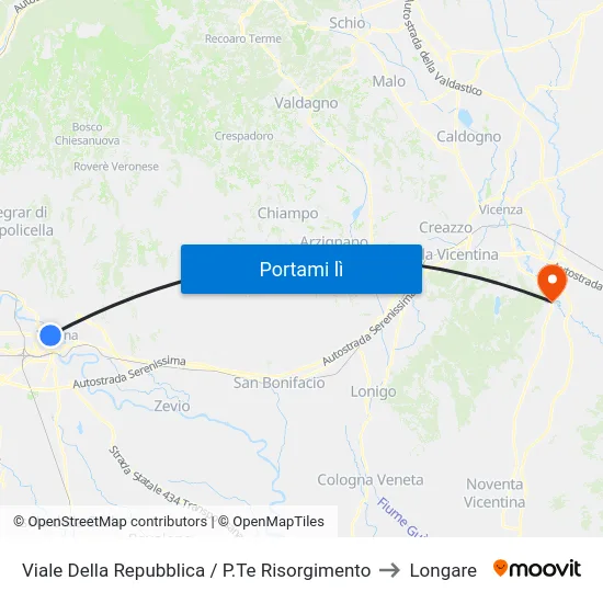 Viale Della Repubblica / P.Te Risorgimento to Longare map