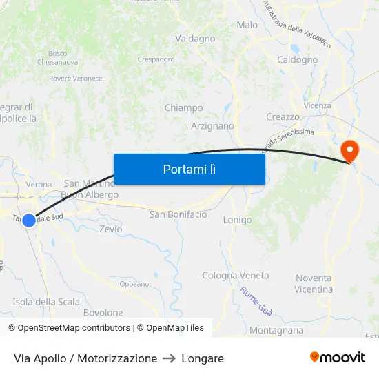 Via Apollo / Motorizzazione to Longare map