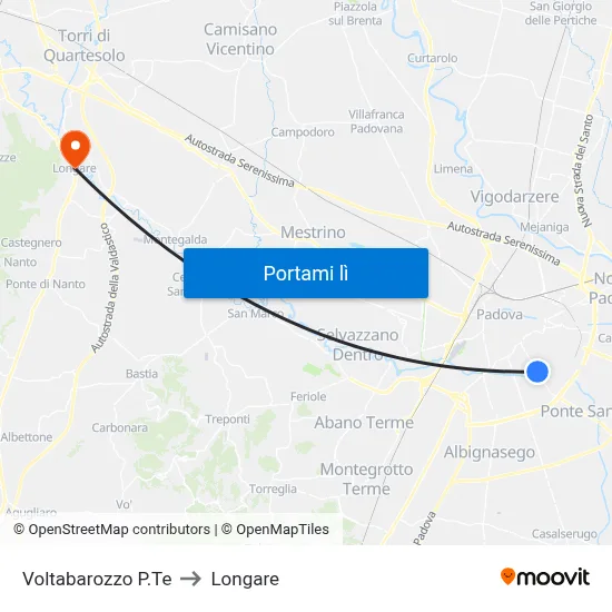 Voltabarozzo P.Te to Longare map
