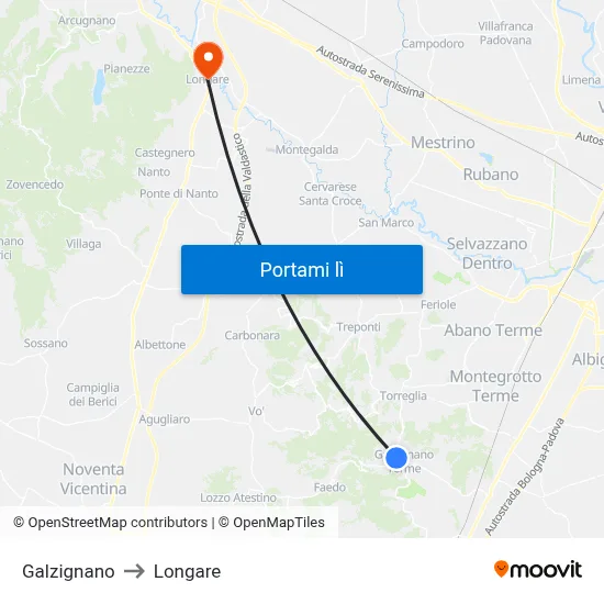 Galzignano to Longare map