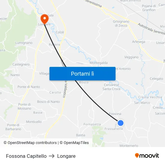 Fossona Capitello to Longare map