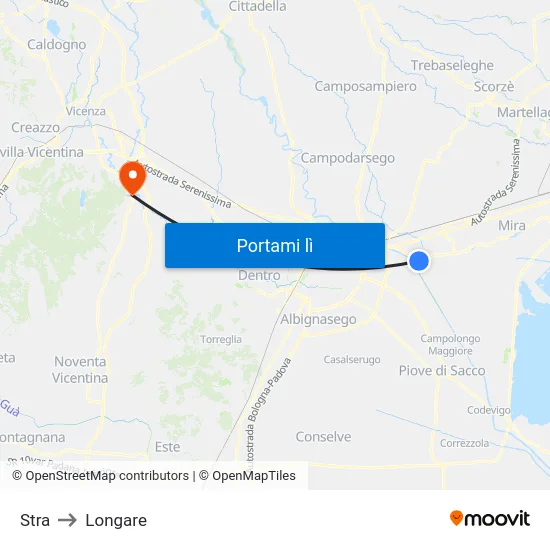 Stra to Longare map