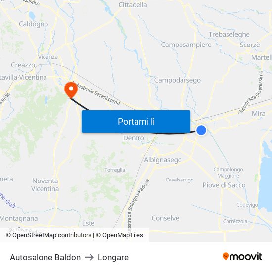 Autosalone Baldon to Longare map