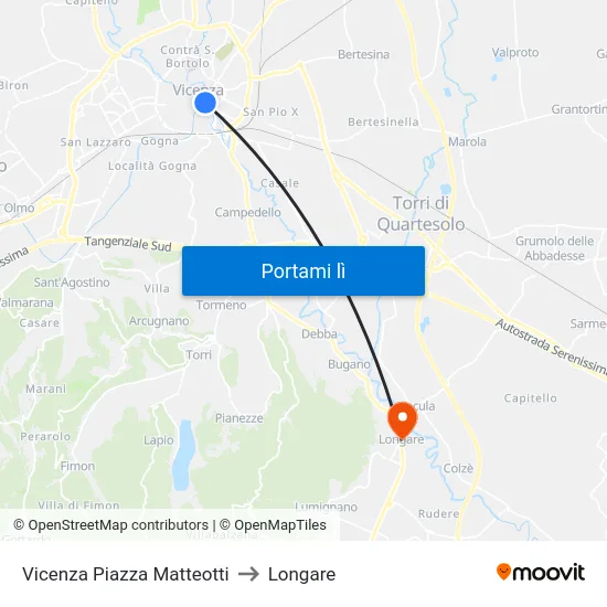 Vicenza Piazza Matteotti to Longare map