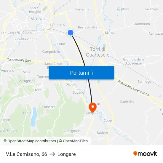 V.Le Camisano, 66 to Longare map