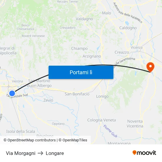Via Morgagni to Longare map