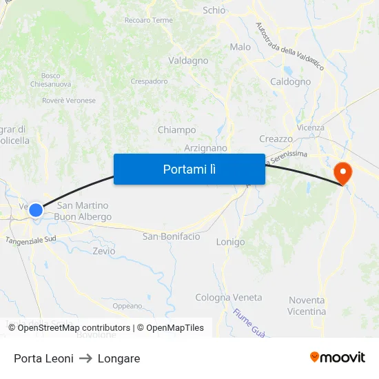 Porta Leoni to Longare map