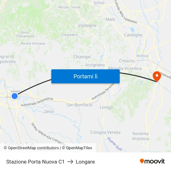 Stazione Porta Nuova C1 to Longare map