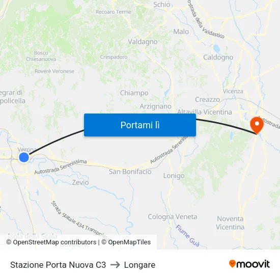 Stazione Porta Nuova C3 to Longare map