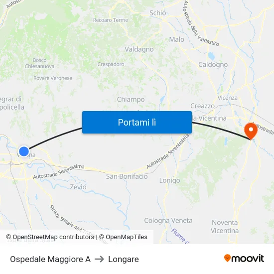 Ospedale Maggiore A to Longare map
