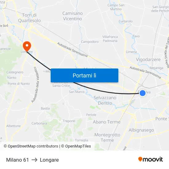 Milano 61 to Longare map