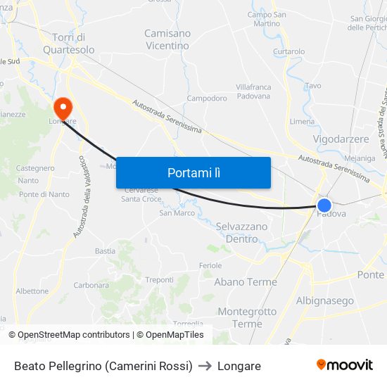 Beato Pellegrino (Camerini Rossi) to Longare map