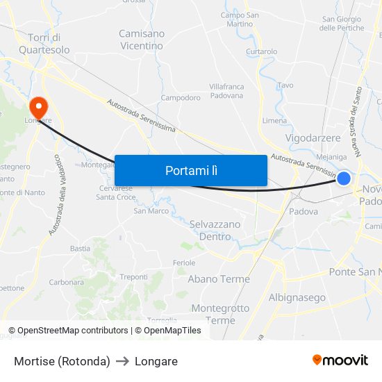 Mortise (Rotonda) to Longare map