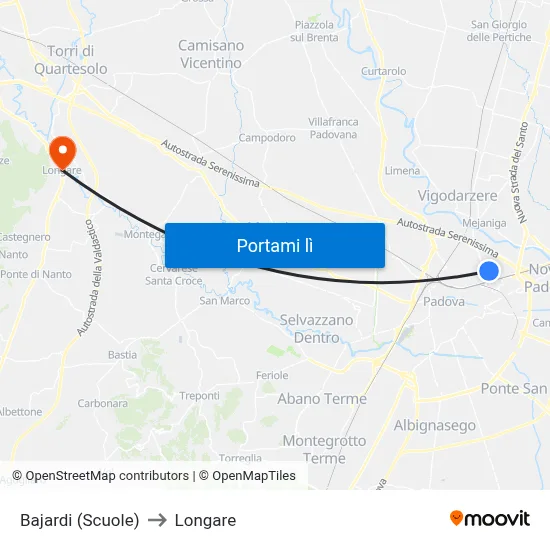 Bajardi (Scuole) to Longare map