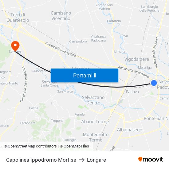 Capolinea Ippodromo Mortise to Longare map