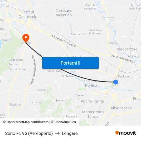 Sorio Fr. 96  (Aereoporto) to Longare map