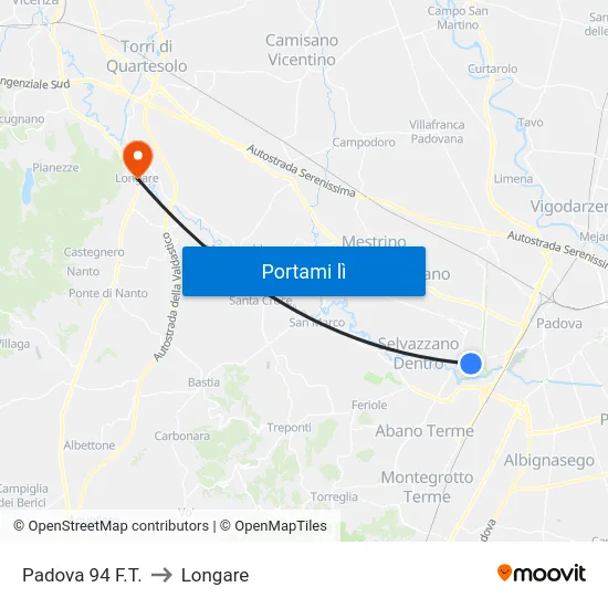 Padova 94 F.T. to Longare map